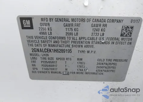 2017 Chevrolet Equinox Lt from USA, damaged, VIN 2GNALCEK1H6289195